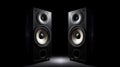 Soundstage Symphony: Dual Sound Speakers Creating Captivating Audio Experience on Black Background. created with Generative AI