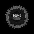 Soundtrack playback, music record vector illustration. Radial sound waves, tunes mixtape app icon on black background