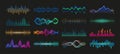 Soundwave. Audio spectrum waveform. Sound frequency and music pulse graphic effect. Volume and radio signal equalizer template.