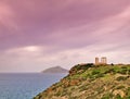 Sounio, Attica, Greece, ancient ruins of Poseidon temple under sky with clouds at winter time