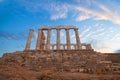 Sounion, Temple of Poseidon in Greece on clouds sky background