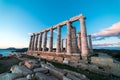 Sounion, Temple of Poseidon in Greece, Sunset Golden Hour Royalty Free Stock Photo