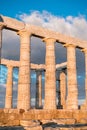 Sounion, Temple of Poseidon in Greece, Sunset Golden Hour Royalty Free Stock Photo