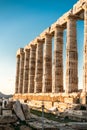 Sounion, Temple of Poseidon in Greece, Sunset Golden Hour Royalty Free Stock Photo