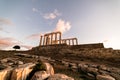 Sounion, Temple of Poseidon in Greece, Sunset Golden Hour