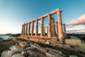 Sounion, Temple of Poseidon in Greece, Sunset Golden Hour Royalty Free Stock Photo