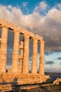 Sounion, Temple of Poseidon in Greece, Sunset Golden Hour Royalty Free Stock Photo