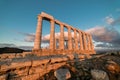 Sounion, Temple of Poseidon in Greece, Sunset Golden Hour Royalty Free Stock Photo