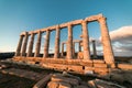 Sounion, Temple of Poseidon in Greece, Sunset Golden Hour