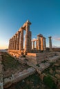 Sounion, Temple of Poseidon in Greece, sunset hours