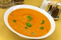 Soup from beet and tomato with sour cream, view f Royalty Free Stock Photo