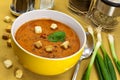 Soup from beet and tomato with sour cream, view f Royalty Free Stock Photo