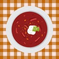 Soup borsch with parsley and sour cream