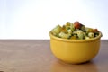 Soup bowl with pasta, beans and vegetables on black background Royalty Free Stock Photo