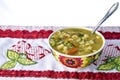 Soup bowl with pasta, beans and vegetables on white background Royalty Free Stock Photo