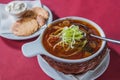 Soup with cabbage in a wicker plate