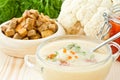 Soup cauliflower puree with red caviar Royalty Free Stock Photo