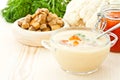 Soup cauliflower puree with red caviar Royalty Free Stock Photo