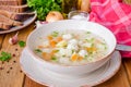 Soup with chicken meatballs and noodles Royalty Free Stock Photo