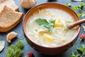 Soup with chicken, noodles and potatoes close-up Royalty Free Stock Photo