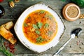 Soup in a clay pot with herbs Royalty Free Stock Photo