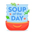Soup of the Day Concept. Delicious Chef Special Dish with Fresh Vegetable in Cooking Bowl. Menu Sticker or Icon Royalty Free Stock Photo