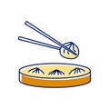 Soup Dumplings in bamboo basket flat icon. Steamed Xiao Long Ba. Taiwanese cuisine. Isolated vector illustration