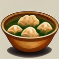 Soup with dumplings in a bowl. Appetizing dumplings in a ceramic plate. AI-generated