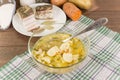 Soup with dumplings and ham Royalty Free Stock Photo