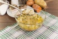 Soup with dumplings and ham Royalty Free Stock Photo