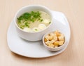 Soup with egg ,zwieback Royalty Free Stock Photo