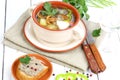 Soup from field mushrooms with a potato and greens Royalty Free Stock Photo