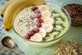 Soup from fruit and berries with oats and flax seeds. Royalty Free Stock Photo