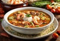 Soup gumbo with shrimp, chorizo and rice