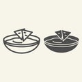 Soup line and glyph icon. Bowl of soup vector illustration isolated on white. Dish outline style design, designed for Royalty Free Stock Photo