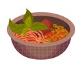 Soup with meat and noodles. Vector illustration on a white background. Royalty Free Stock Photo