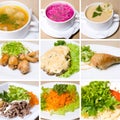 Soup, meat, salad and other food Royalty Free Stock Photo