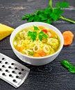 Soup Minestrone in bowl on black board Royalty Free Stock Photo