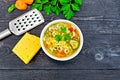 Soup Minestrone in bowl on black board top Royalty Free Stock Photo