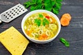 Soup Minestrone in white bowl on black board Royalty Free Stock Photo