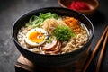soup noodle japanese ramen bowl meal food chopstick vegetable asian. Generative AI. Royalty Free Stock Photo