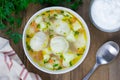 Soup with pelmeni (russian dumplings)