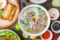 Soup Pho Bo and other Vietnamese food top view