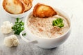 Soup puree with cauliflower and croutons Royalty Free Stock Photo