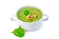 Soup puree with croutons and spinach in bowl Royalty Free Stock Photo