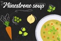 Soup recipe. Food in flat style. Flat style illustration. Vector illustration Royalty Free Stock Photo