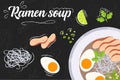 Soup recipe. Food in flat style. Flat style illustration. Vector illustration Royalty Free Stock Photo