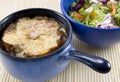 Soup and Salad on Bamboo Mat Royalty Free Stock Photo