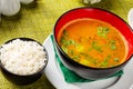 Soup with salad in a clay pot on the table, lunch, Chinese traditional  food Royalty Free Stock Photo