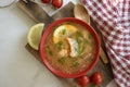 Soup with salmon, seafood tasty dinner background fish cuisine table diet plate dish traditional Royalty Free Stock Photo